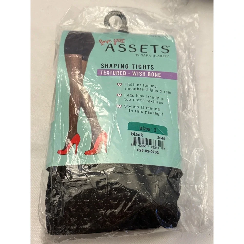 Lot of 5 Assets Sara Blakely Shaping Tights Size 3 Black Wishbone Diamond NIP